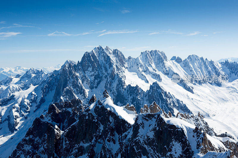 从法国夏蒙尼的Aiguille du midi俯瞰阿尔卑斯山